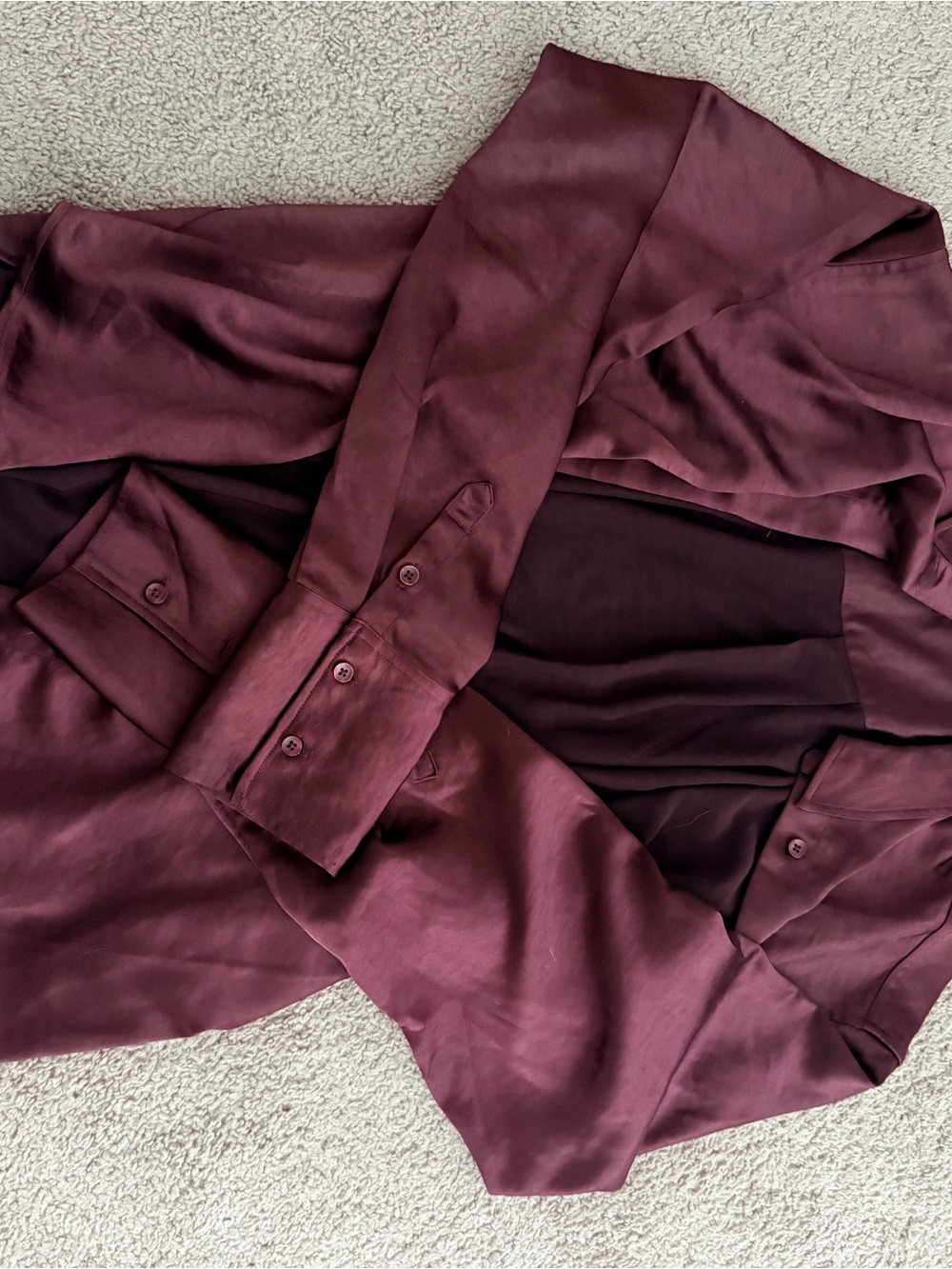 Good American Silky Wine Burgundy Button-Up Blouse